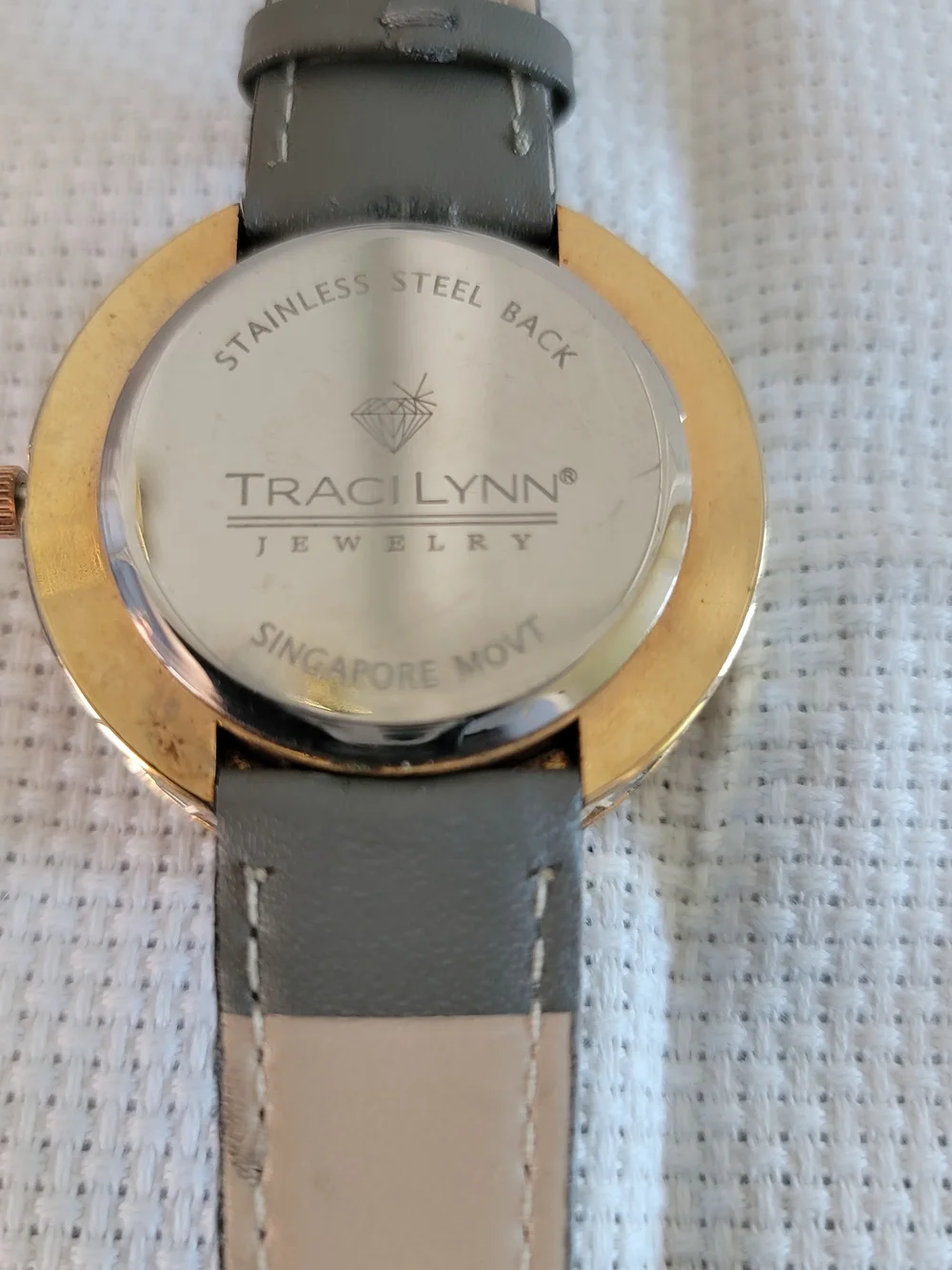 Traci Lynn Rose Gold Crystal Studded Dial Watch with Gray Strap